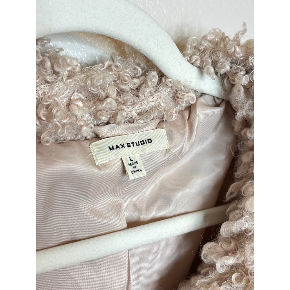Max Studio Womens Beige Curly Faux Fur Jacket Coat Size L 9708Z22 Champagne - Picture 3 of 8